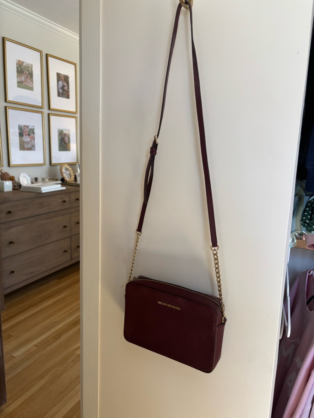 Michael Kors Wine Leather Crossbody with Gold Chain